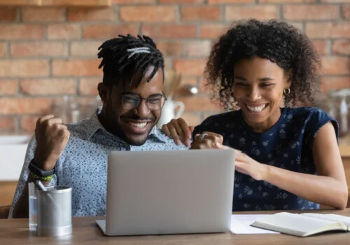 Happy family at home in living room