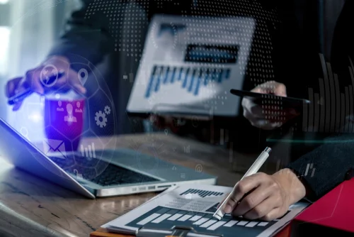 futuristic image of computer and charts 