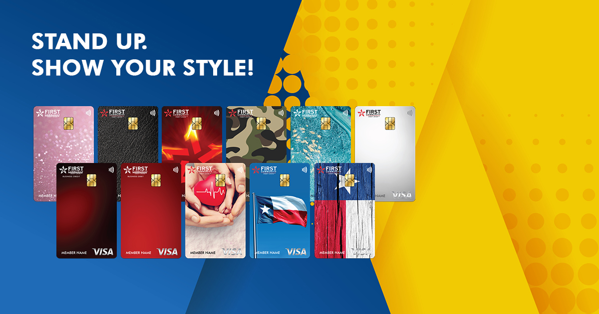 picture with various debit card designs from FCCU