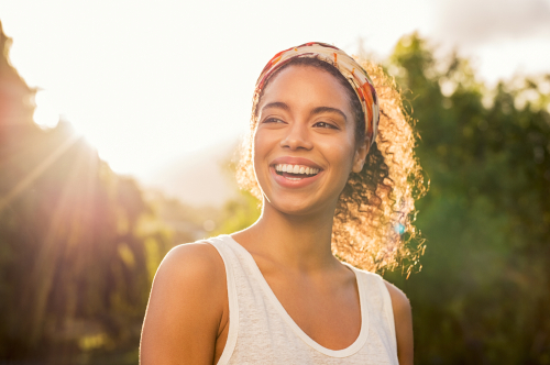 woman outside smiling