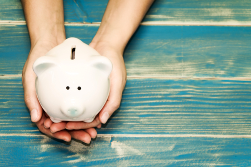 pair of hands holding a piggy bank